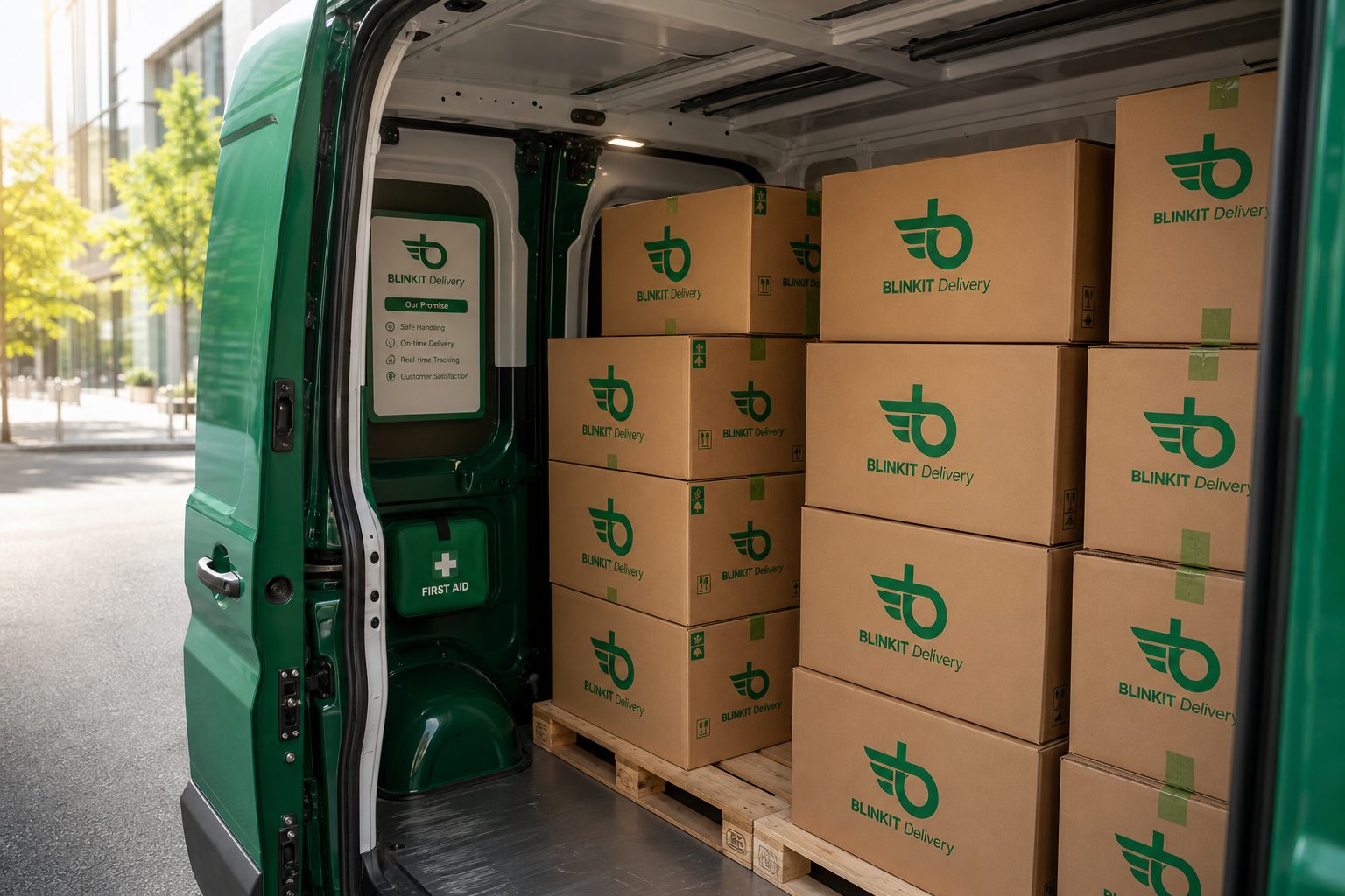 Intérieur van Blinkit, colis Blinkit Delivery